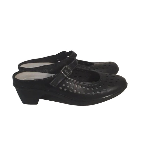 Easy Street Comfort Wave Chicago Faux Black Leather Slip On Mary Jane Clogs 6M - Picture 1 of 8